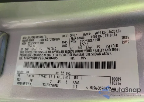 2018 Ford Escape S from USA, damaged, VIN 1FMCU0F79JUA30495